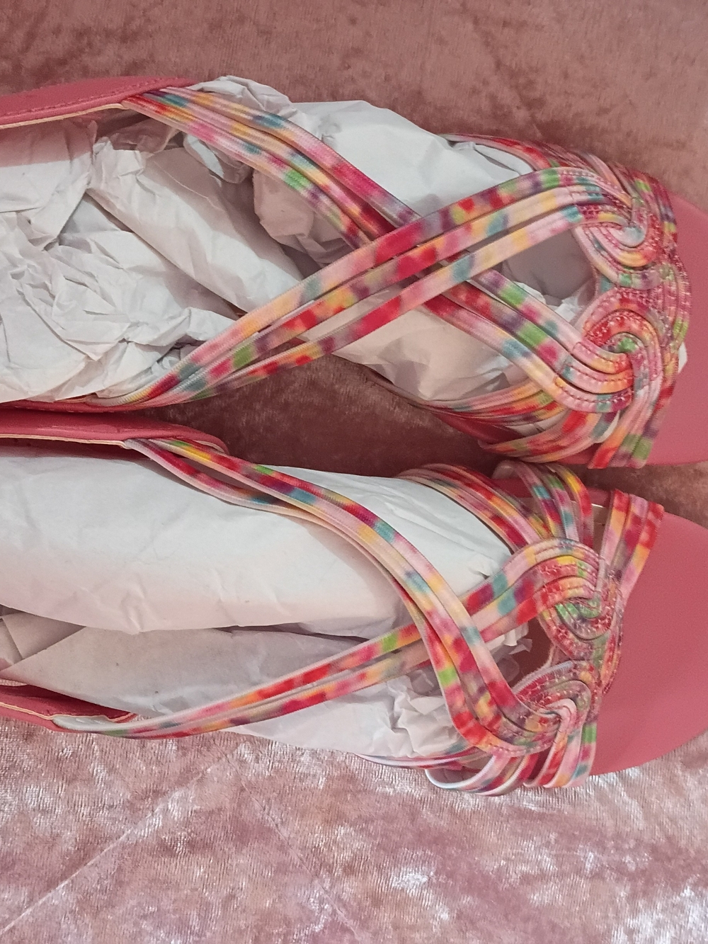 Women’s Pink Multicolor Strappy Wedge Sandals Size 8M New In Box - Picture 5 of 11